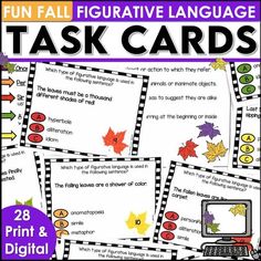 task cards for fall and thanksgiving with the words task cards in front of each card