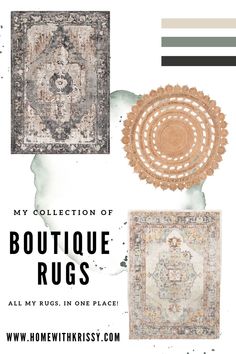 an image of rugs with the words, my collection of boutique rugs all my rugs in one place