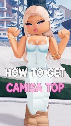 an animated image of a woman in white dress with her hands up and the words how to get camisa top