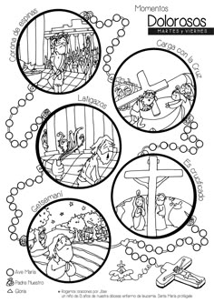 the story of jesus and his family coloring page for kids with pictures of them on it