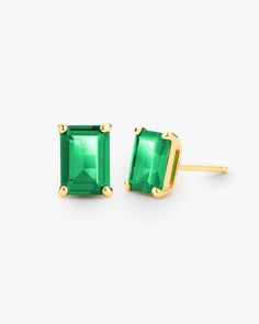 Create a colorful look with our emerald green Emerald Cut Stud Earrings for women. With brilliant handset 0.7ct sized green diamond simulants and a gold setting, these earrings really pop. Stud Gold Earrings, Emerald Cut Stud Earrings, Emerald Tennis Bracelet, Mens Earrings Studs, Dress Well, Solid Gold Chains, Diamond Simulant, Green Diamond, Stud Earrings For Women