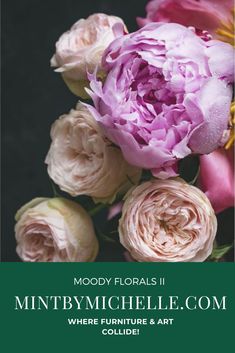 a bunch of pink flowers sitting on top of a green cover with text that reads, new release mood florals ii