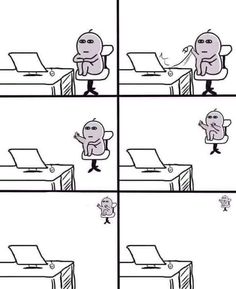 a comic strip with an image of a person sitting at a desk in front of a computer