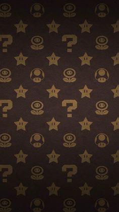 a brown background with gold stars and question markes on the bottom right corner, which appears to be an emoticive expression