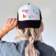 Introducing our Merry and Bright Christmas trucker hat! Crafted for comfort and style, it adds retro vibes to any Christmas wardrobe. The adjustable snapback closure ensures a perfect fit. Make a statement with this adorable hat! If you have questions or want something different, please message me! Christmas Wardrobe, Christmas Baseball, Merry And Bright Christmas, Bright Christmas, Retro Vibe, Smiley Face, Merry And Bright, Trucker Cap, Smiley