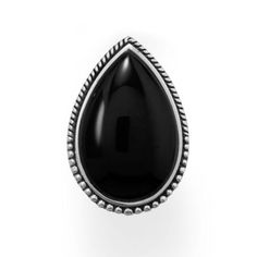 This Will Be Your Go To Ring! Oxidized Sterling Silver Has A Beaded And Rope Edge With A Large Pear Shaped Black Onyx Stone At The Center. Stone Measures Approximately 28mm X 18mm On A 2.5mm Wide Band. Available In Whole Sizes 6-10. .925 Sterling Silver Vintage Onyx Ring Eragem, Jade Charm, Italian Horn, Beaded Edge, Black Onyx Necklace, Black Onyx Stone, Onyx Stone, Oxidized Sterling Silver, Wide Bands