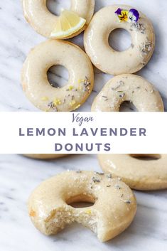 lemon lavender donuts on a marble counter top