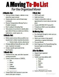 a moving to - do list for the organized mover, with instructions on it