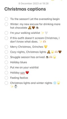 a list with christmas captions on it