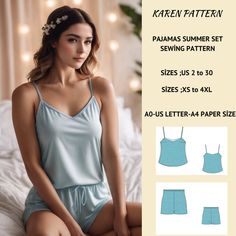 🌟Women's strappy top and shorts pajama set: Available as an instant download (pdf) sewing pattern bundle with a range of size options: Perfect for beginners or experienced sewists! If you're looking for a beginner friendly project that will take 2 hours to make then this is perfect for you! ✔️ Sewing Level: Intermediate-Advanced US Sizes: 2, 4, 6, 8, 10, 12, 14, 16, 18, 20, 22, 24, 26, 28, 30 Standard Sizes: XS, S, M, L, XL, 2XL, 3XL, 4XL These patterns are suitable for A4, A0, and US Letter size papers. As soon as your payment is processed, you will automatically receive download links for the pattern files. This is a digital product and not a finished item. You will receive zip files containing the patterns and sewing instructions. ✔️You will need: 🔺Fabric: 0.90cm - 1.60m 🔺Elastic: 0. Diy Pajama Set Pattern, Pijama Pattern, Pjs Pattern, Pajama Sewing Pattern, Pajamas Pattern, Pajama Pattern, Womens Pjs, Cotton Pjs, Plus Size Pajamas