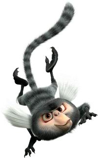 a cartoon monkey flying through the air with its tail extended and eyes wide open to look at something