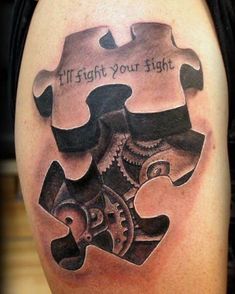 Jigsaw Tattoo, Voll Arm-tattoos, Puzzle Piece Tattoo, Puzzle Tattoos, Steampunk Tattoo, Awareness Tattoo, Couple Tattoos Unique, Pieces Tattoo, Geniale Tattoos