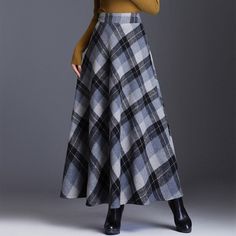 Long Skirt Fall, Long Skirt Winter, Midi Skirt Winter, Plaid Midi Skirt, Plaid Wool Skirt, Khaki Skirt, Ankle Length Skirt, Winter Plaid, Pleated Long Skirt