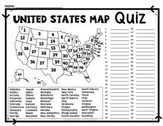 the united states map quiz is shown in black and white