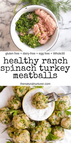 healthy ranch spinach turkey meatballs with dill sprinkles on top