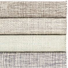 four pieces of fabric with different colors and patterns on the top one is white, beige, and blue