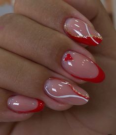 Red Nail Designs Prom Short, Nude And Red Nail Designs, Summer Red Nails, Her Nails, Work Nails, Xmas Nails