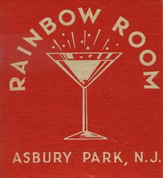 the rainbow room asbury park, n j logo is red and white with an image of a martini in it