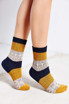 Multi-Texture Colorblock Crew Sock - Urban Outfitters Sock Drawer, Cozy Socks, Cardigans, Socks And Tights, Happy Socks, Inverness, Fashion Socks, Designer Socks