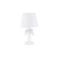 a white lamp with a pink bow on it