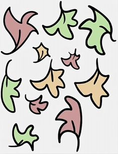 a drawing of leaves with different colors and shapes on the bottom half of each leaf