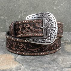 Ariat Brown Concho Studded Belt Western Belts For Women, Bb Simon Belts, Ariat Belts, Bling Belts, Cowgirl Accessories