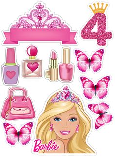 barbie princess stickers with pink and purple accessories