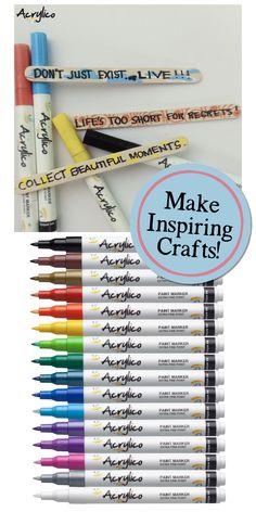 several markers and pens with the words make inspired crafts written on them in different colors