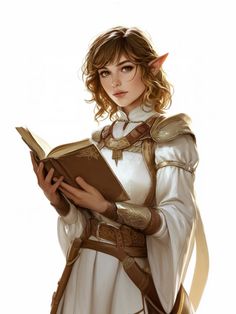 a woman dressed in white holding a book