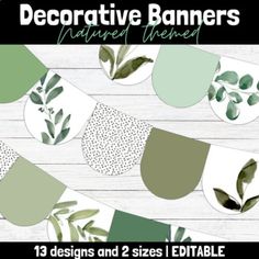 decorative banners with green leaves on them