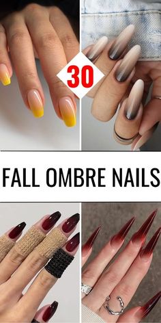 Burgundy Short Nails, Short Almond Shape Nails, Almond Shape Designs, Fall Ombre Nails Ideas, Fall Ombre Nails, Short Almond Shape, Burgundy And Orange, Fall Ombre, Dark Ombre