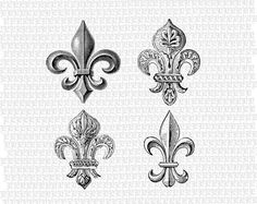 four different fleur de lis designs in black and white