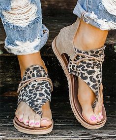 Look at this #zulilyfind! White & Black Leopard Rope-Accent Sandal - Women #zulilyfinds Womens Summer Shoes Sandals, Zebra Shoes, Summer Shoes Sandals, Leopard Print Sandals, Summer Sandals Flat, Leopard Sandals, Leopard Print Shoes, Comfy Sandals, Zipper Heels