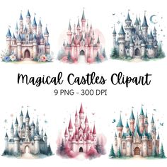 watercolor castle clipart set