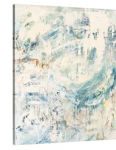 an abstract painting with blue and white colors