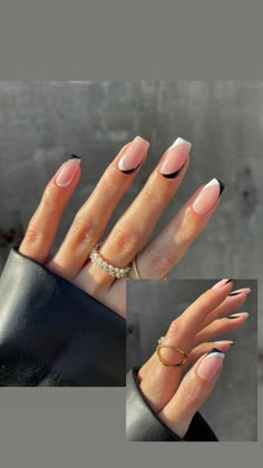 Subtle Vegas Nails, Black Apres Nails, Betty Cora Nails, Trendy Neutral Nails Square, 2023 Nail Trends Square, Short Edgy Nails, Nail Square Designs, Tapper Square Acrylic Nails, Square Short Nails Design