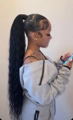 Glam Ponytail Hairstyles Black Women, Cute Hairstyles Black Women Ponytail, Long Curly Low Ponytail, Wet Wavy Ponytail Weave, Ponytail With Curly Hair Black Women, Two Ponytails With Weave Black Women, Sleek Bodywave Ponytail, Easy Hairstyles On Self, High Ponytail On Black Women