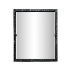 a mirror that is sitting on top of a white surface with black trimmings