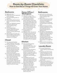 room - by - room checklist with the words how to get rid of things all over your home