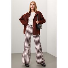 Multicolor stipe denim (100% Cotton). Pants. Front zipper fly with button closure. 32" inseam. 11" rise. Imported. Statement Pants, High Rise Flare Jeans, Rent The Runway, Closet Designs, Wrangler Jeans, Jeans Women, Cotton Pants, White Sweaters, Tan Brown