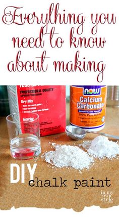 the ingredients for diy chalk paint on a table with text overlay that says everything you need to know about making chalk paint