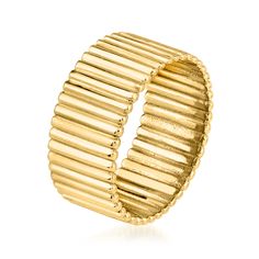 Ross-Simons - 14kt Yellow Gold Ribbed Ring Size 7. Boasting a chic ribbed silhouette, this eye-catching 14kt yellow gold ring spans the finger at 3/8" wide. A classic style that always elevates! 14kt yellow gold ribbed ring. Brushed Gold Ring, Ribbed Ring, Rib Ring, Fine Jewelery, Yellow Gold Ring, Yellow Gold Rings, Gold Bands, Gold Ring, Classic Style