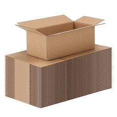 two cardboard boxes stacked on top of each other with one open box in the middle