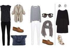 an assortment of clothing and accessories including shoes