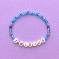 Genie Bracelet Stacking Stretch Bracelet Beaded Bracelet - Etsy Beaded Bracelets Disney, Blue Letter Beads Stretch Bracelet For Birthday, Disney Friendship Bracelet Ideas, Disney Bracelet Ideas Clay Beads, Bracelet Ideas Disney, Disney Bracelet Ideas, Disney Braclets, Disney Beaded Bracelet, Disney Friendship Bracelet