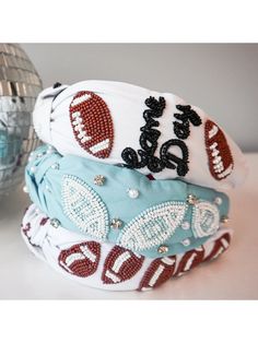 Our beaded sports headbands are perfect for game day festivities. WIDTH: 6.5" HEIGHT: 2.5" Erimish Bracelets, Girls Outerwear, Heel Slippers, Capri Blue