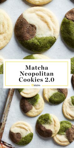 cookies with green and white frosting on top, next to the words martha neonolian cookies 2 0