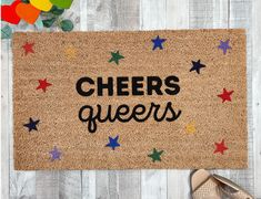 Cheers Queers Rainbow Stars Pride Doormat Taylor Swift Door Mat, Fun Welcome Rug, Rainbow Doormat, Musician Door Mat, Mardi Gras Door Mat, Queer Rainbow, Rainbow Stars, Gift For Newlyweds, Rainbow Star