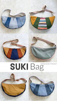 six different purses are shown with the title suki bag