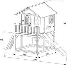 a drawing of a tree house with a slide